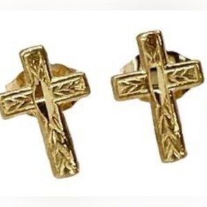14K Gold Cross Stud Earrings